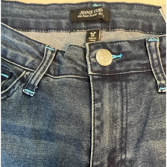 True Religion Woman’s Jennie Curvy Mid Rise Super Skinny Blue Stitch 29x29 NEW - Picture 3 of 8